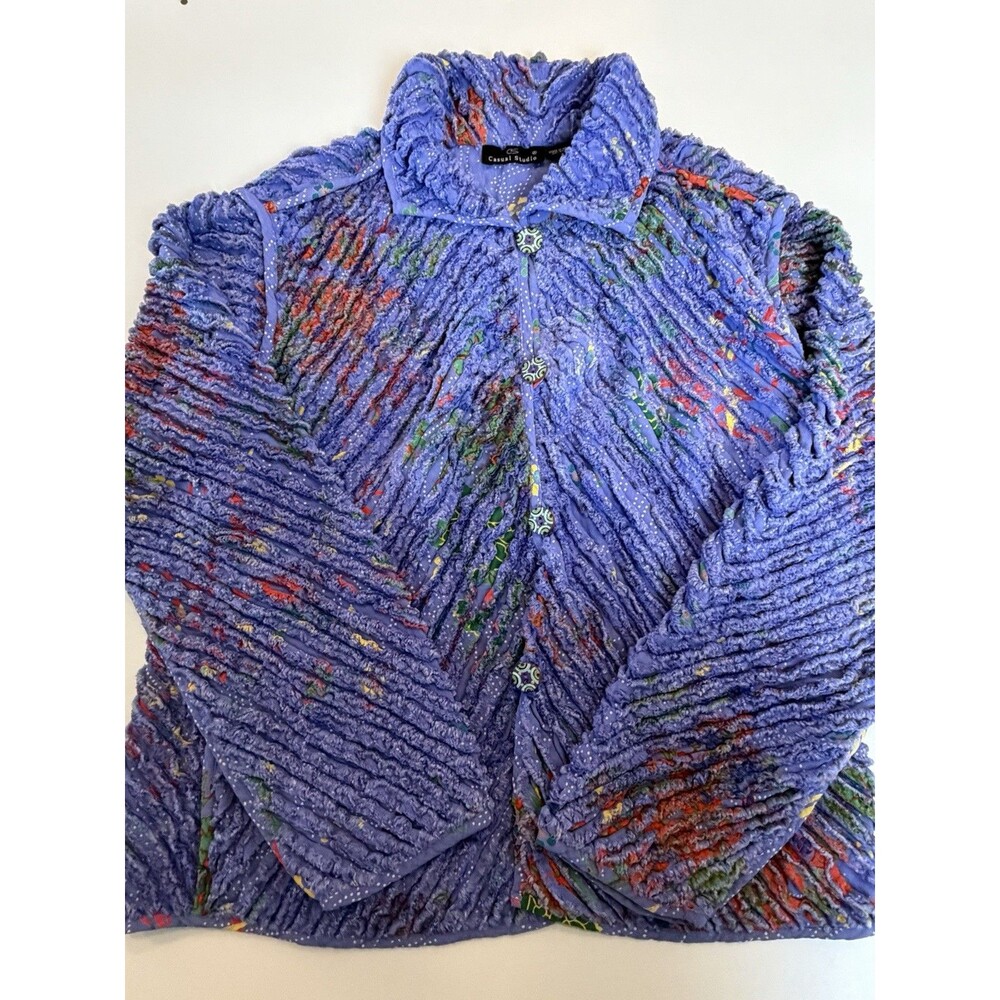 Casual Studio Fiber Art Textured Chenille Wearable Art Jacket Purple Floral L
